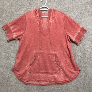 Jane & Delancey Ruffled Short Sleeve Pullover Tunic 1X Washed V-Neck Curved Hem